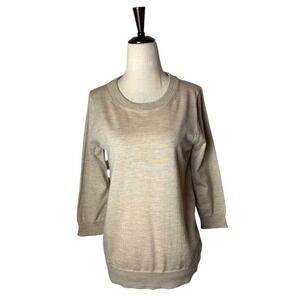 J Crew Sweater Women Small Beige Tan Knit Merino Wool‎ Pullover Preppy Outdoor